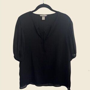 H&M 3/4 Sleeve Sheer V Neck Black Blouse Size 8